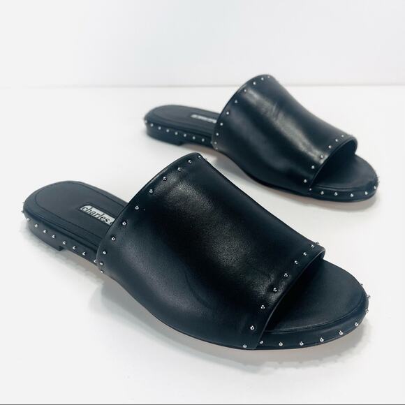 Charles David Sheriff Flat Slide Sandal Size 7 Black Luxury Leather Padded Comfy - Picture 2 of 16